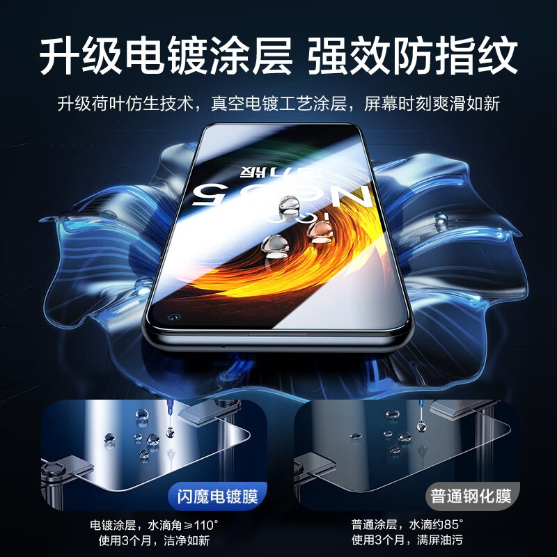 闪魔【甄选直发】 适用于IQOO neo5活力版钢化膜 高清防指纹防摔防手汗手机膜 【加强版 电镀双倍抗指纹】2片装+神器