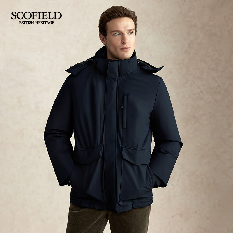 Scofield男士25秋季新款可脱卸帽子羽绒服90鹅绒罗文收口鹅绒服冬季外套 藏青色 L (175)