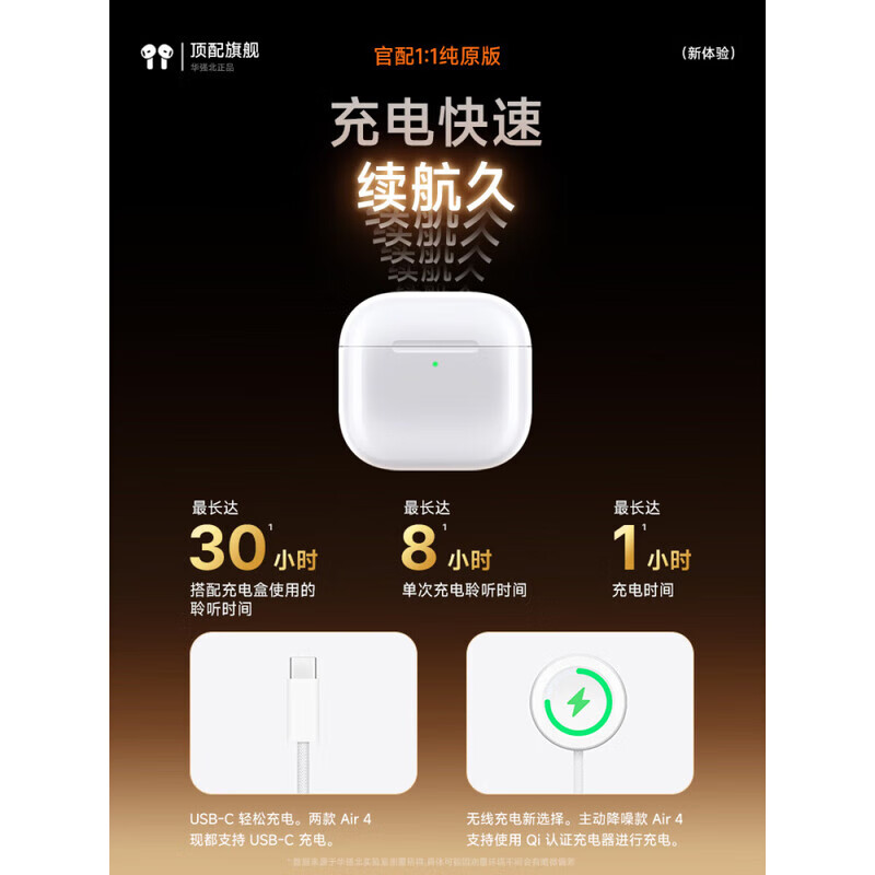 华强北顶配原装蓝牙耳机适配苹果Air4pods无线主动降噪iphone16/15/14半入耳 【原版正装全功能主动降噪版】 主动降噪+电量显示+空间音頻