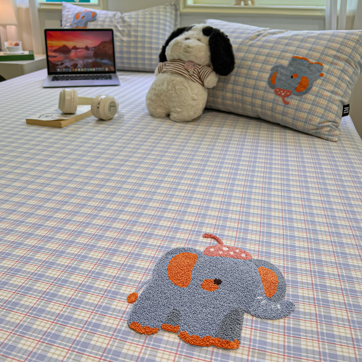 苏萱纯棉卡通加厚毛巾绣床单单件2025新款儿童单人全棉被单枕套三件套 吨吨象 床笠单件：120x200cm