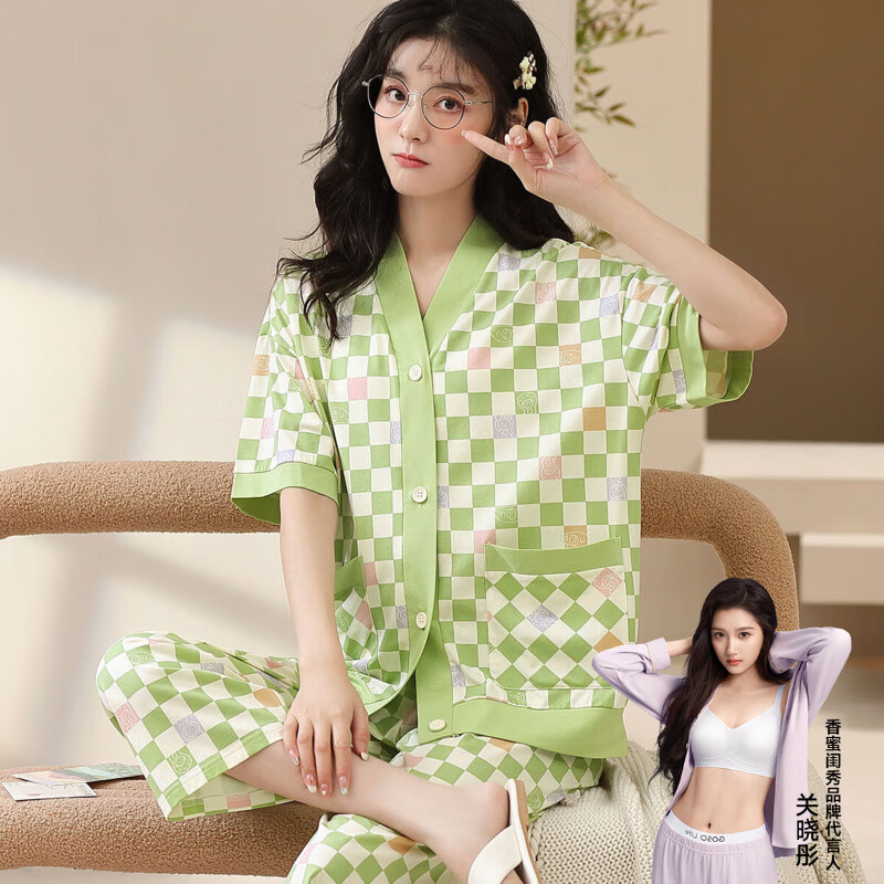 香蜜闺秀GOSO睡衣女长袖宽松舒适可外穿睡衣女士家居服套装 3233002绿色 L
