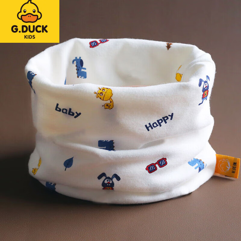G.duck小黄鸭宝宝围脖纯棉儿童围巾秋冬婴儿脖套男女小孩韩版套头防风保 卡皮巴拉-白色 0-10岁
