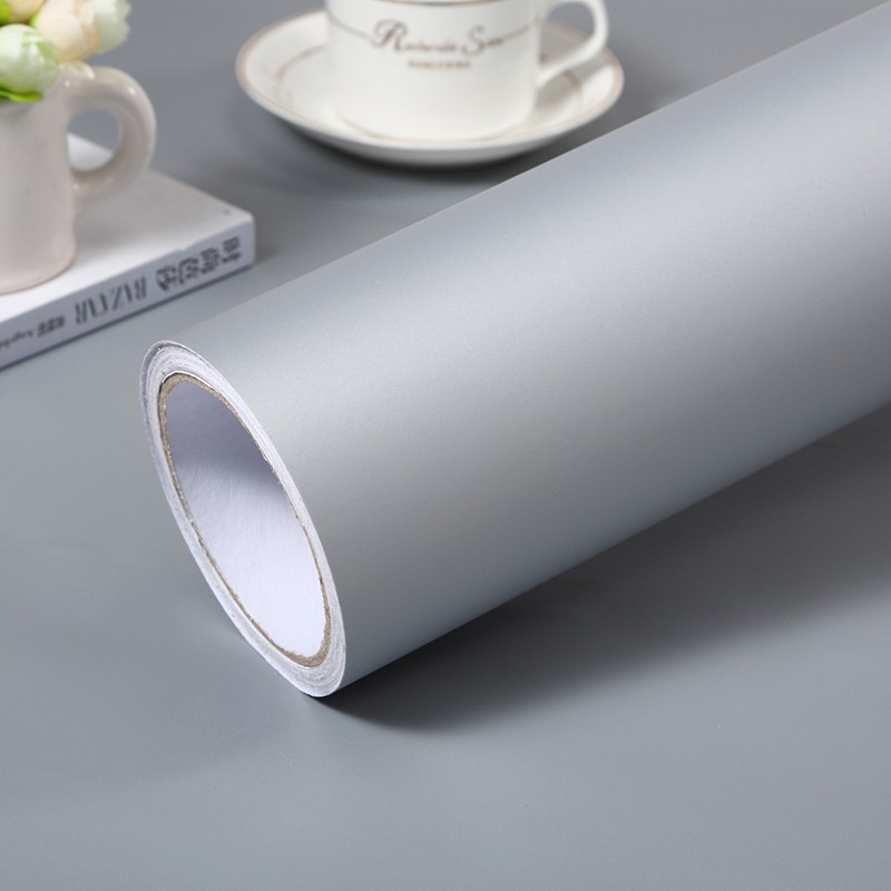 乐尔曼加厚纯色墙纸素色自粘家具宿舍磨砂防水贴纸银灰即时贴幼儿园