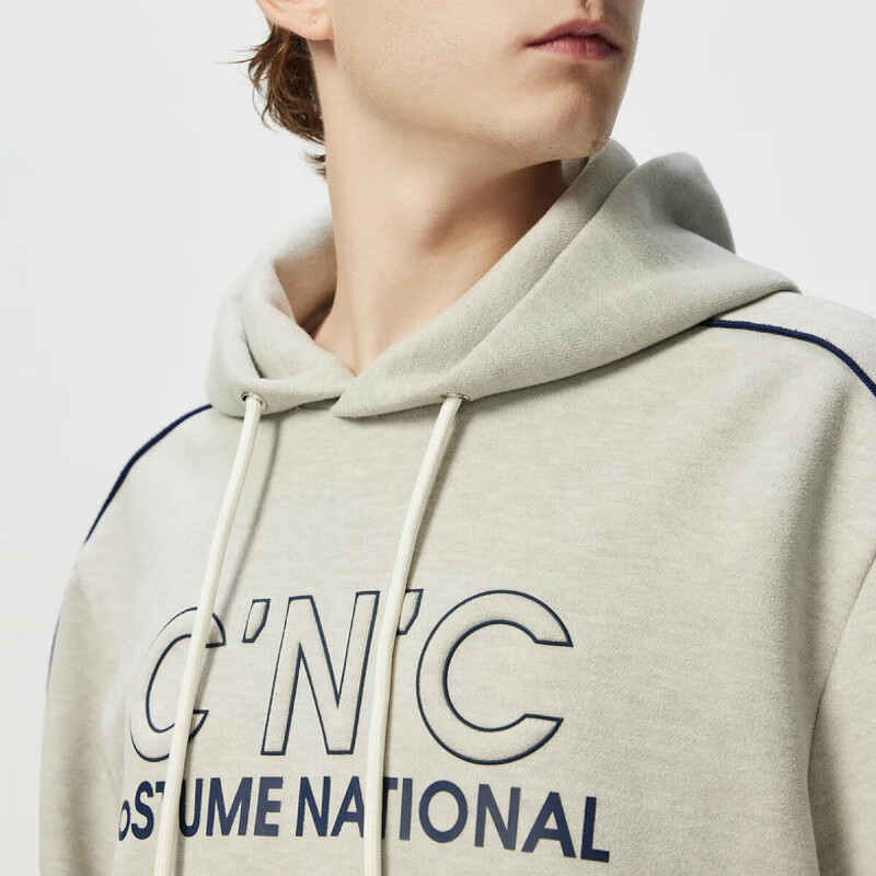 C'N'C【轻奢男装】长袖连帽卫衣cnc男装25秋冬新款个性时尚休闲上衣 浅灰 1 50 /M/(175/92A)