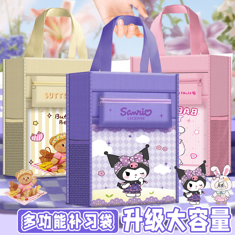 欧利文L型科目袋文件拉链袋初中小学生手提网纱大容量考试专用科目分类作业补习袋开学必备 新款【多功能补习袋】卡皮巴拉