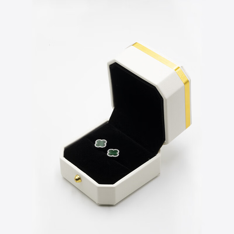 哈斯卡蔓绿孔雀手工镶嵌莫桑石耳钉四叶草耳钉简约百搭绿孔雀 可定制