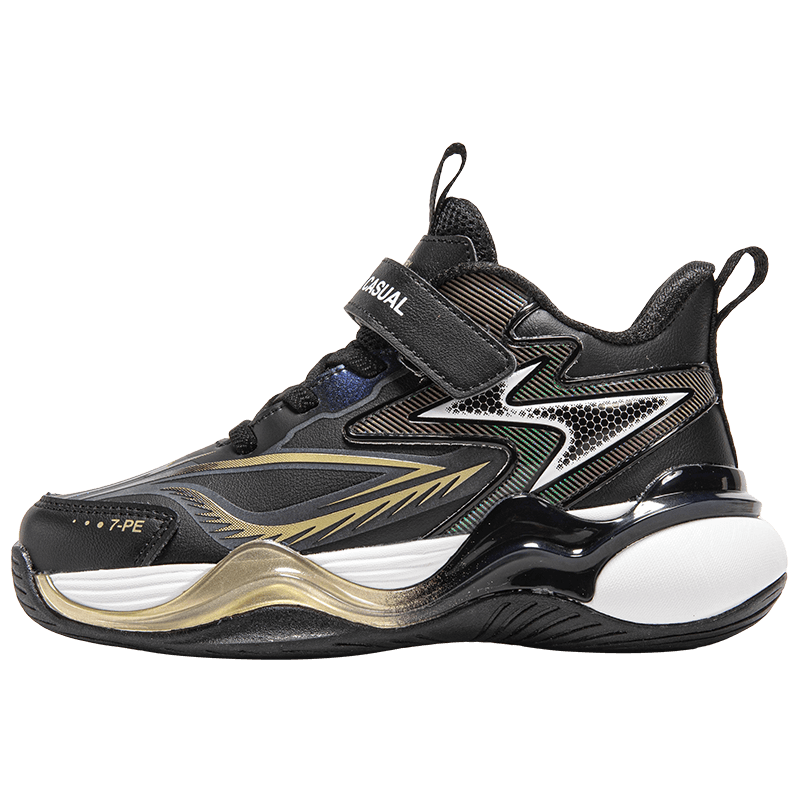 七波輝男童鞋子男大童運(yùn)動(dòng)鞋青少年2025秋冬季新款6-12歲兒童專業(yè)籃球鞋 【秋冬皮面】黑/金 35