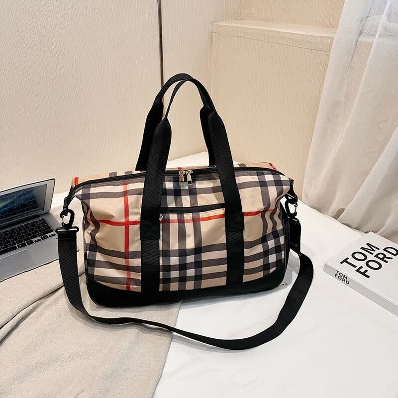 DRYWORLD女神节旅行包轻便健身出差格子行李袋手提袋旅游干湿分离 卡其格子