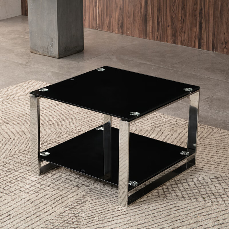 中伟小茶几沙发边桌边几简约现代不锈钢钢化玻璃移动小方桌小方几角几