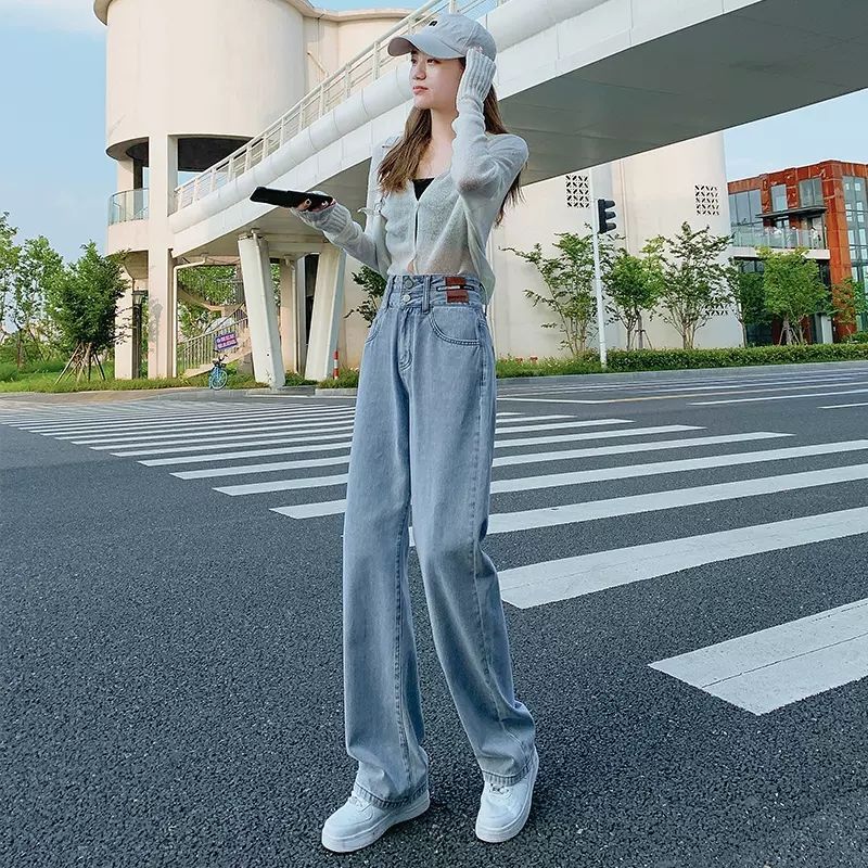 燠阳复古阔腿牛仔裤女2026新款春秋小个子窄版显瘦遮肉大码直筒拖地裤 846复古蓝 XL 【118-128斤】