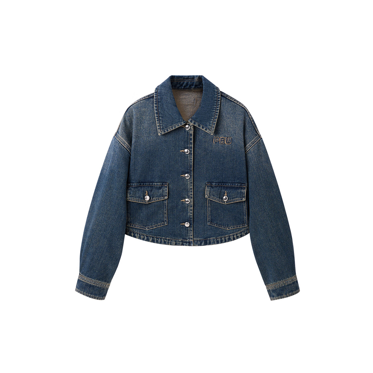 太平鸟秋冬外套集合链接新款女装小香风机车服PU外套冬装夹克 刺绣牛仔外套牛仔深蓝 L