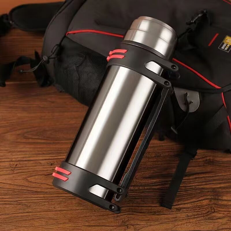 泰禧阁304不锈钢保温壶大容量保温杯男户外旅行车载工地水壶家用暖水瓶 本色 【背带+户外小碗】 1200毫升（2.2斤水）