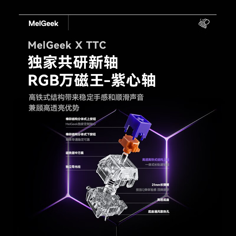 MelGeek蜜氪 MADE68PRO+磁轴键盘小蜜蜂68ULTRA万磁王TTC轴体电竞游戏无畏契约三角洲客制化机械键盘V2 made68pro+粉光【万磁王紫心轴】