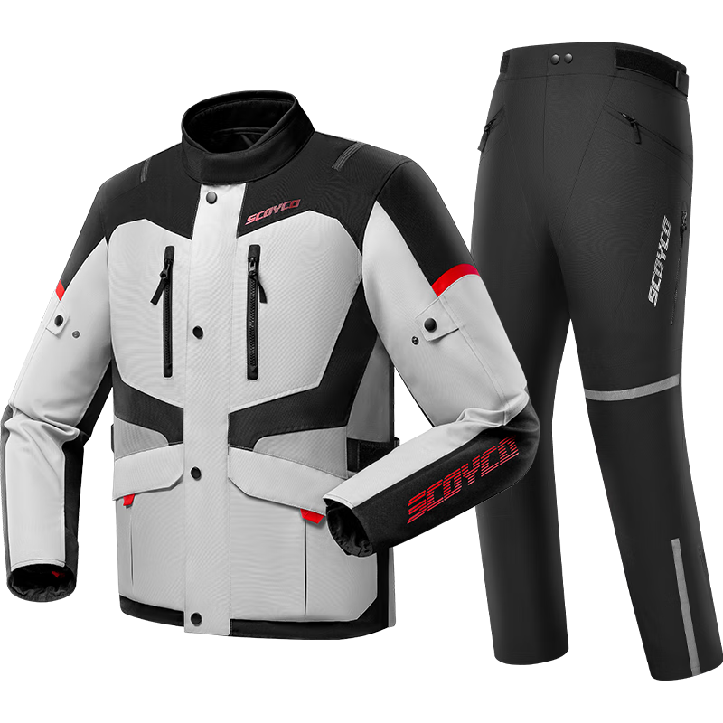 賽羽（SCOYCO）摩托車騎行服套裝男機(jī)車?yán)Ψβ锰籽b裝備防風(fēng)防摔防水秋冬保暖 JK264（淺灰套裝）秋冬加厚CE防護(hù) 可拆內(nèi)膽 M