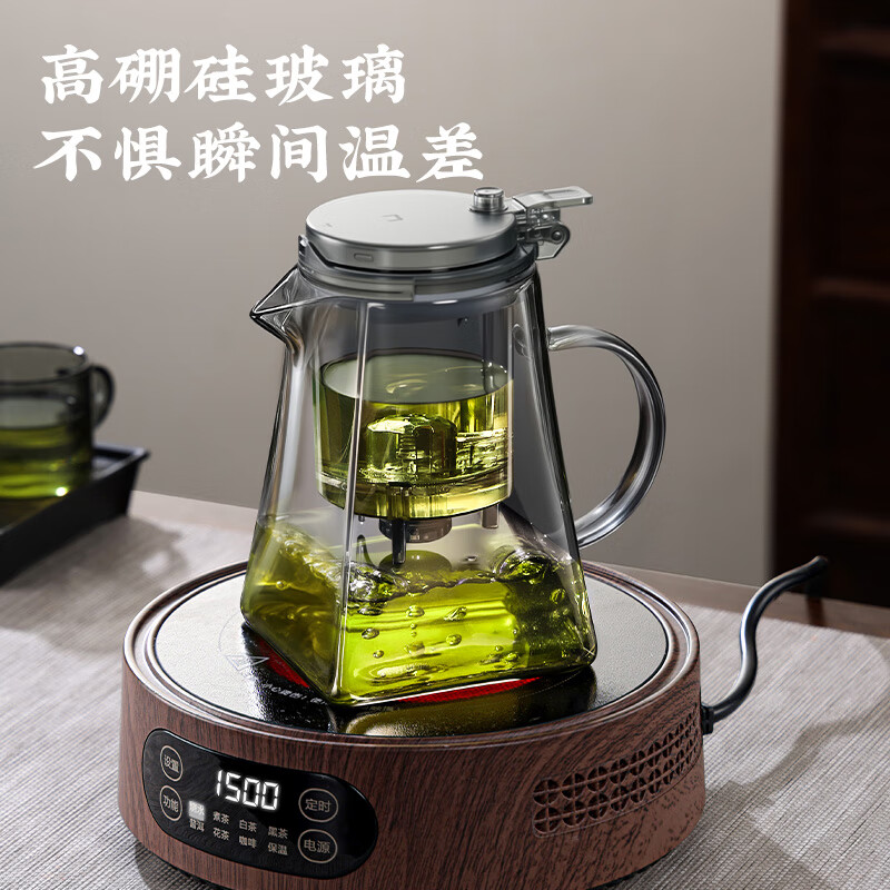 胖东来同款茶壶泡茶家用2025新款茶具套组专用单壶茶水分离泡茶杯 透明四方滤茶壶1000m.l+6品茗杯 701mL(含)-800mL(含)