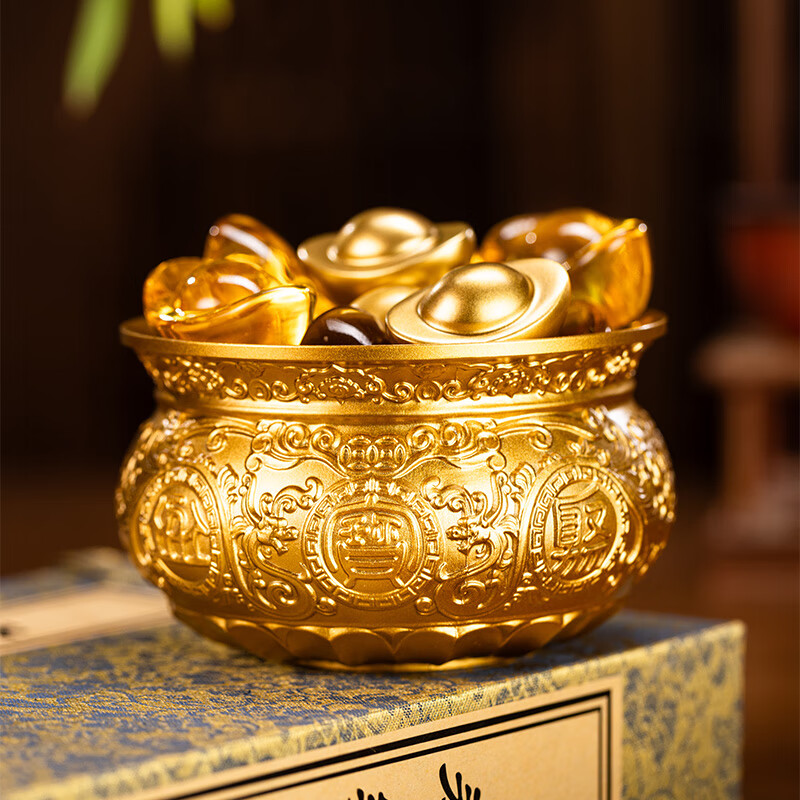 朱炳仁铜 金盆聚宝套装 聚宝缸存钱罐客厅书房玄关家用铜缸摆件 金盆聚宝套装