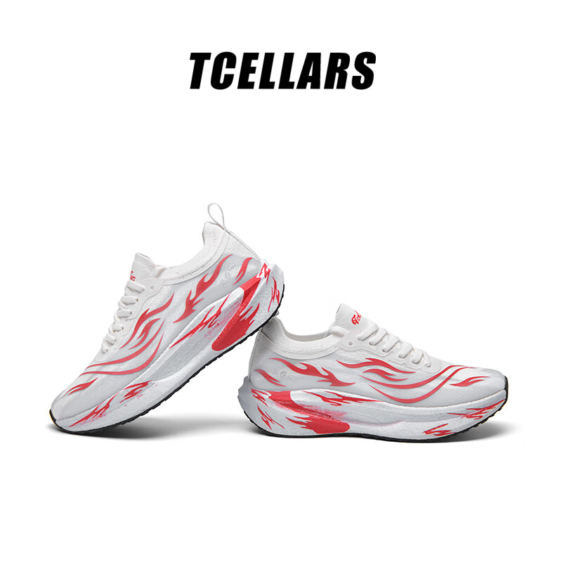 Tcellars跑步鞋男鞋秋季新款厚底耐磨缓震回弹跑鞋轻便透气运动鞋子男款 霞光红 44