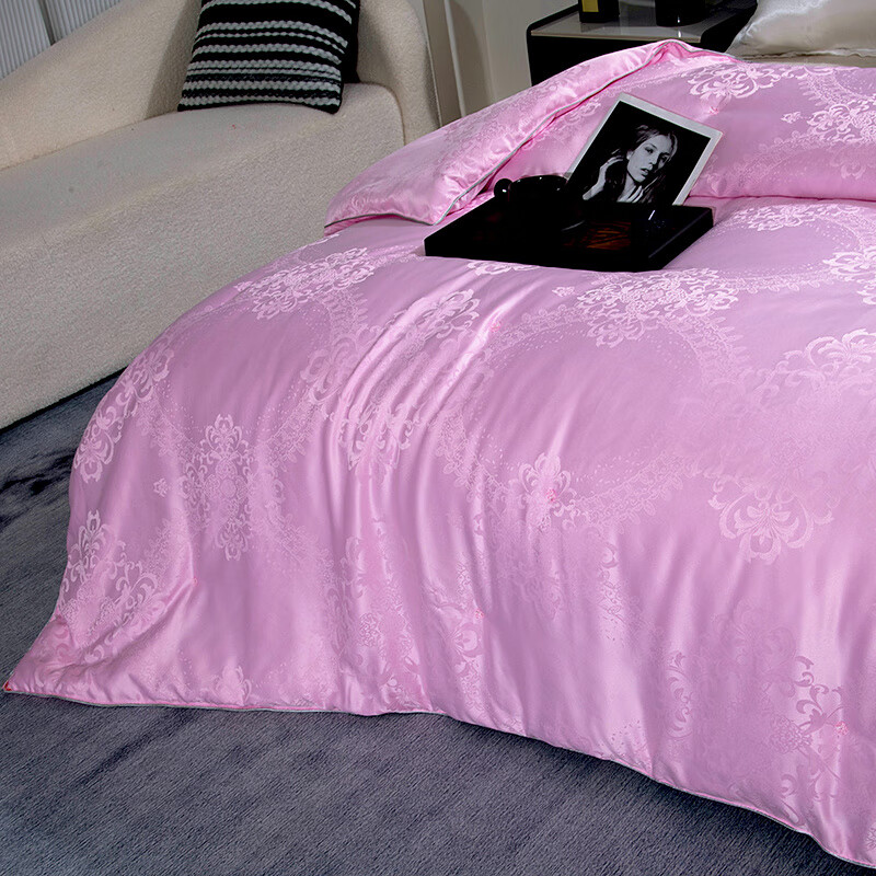 恒源祥蚕丝被100桑蚕丝春秋被子母被二合一加厚冬被8斤双人空调被芯10斤 富贵花-玛瑙粉 220X240子母被【4斤夏被】+【8斤冬被】拉链款