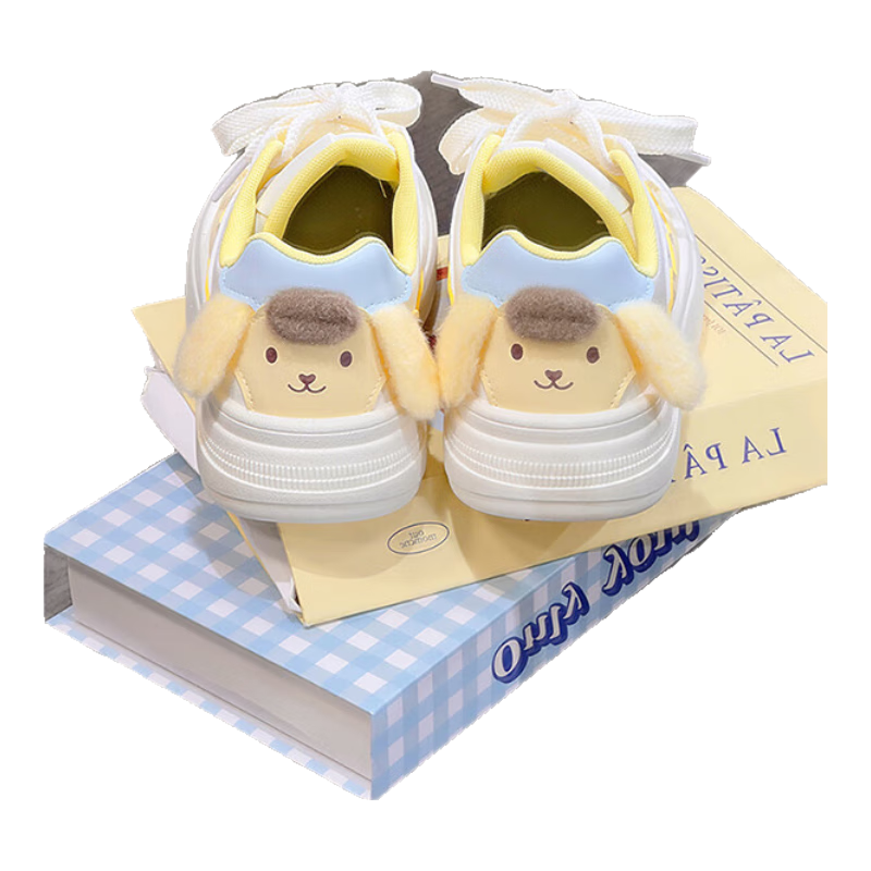 人本布丁狗可愛(ài)大頭鞋女新款面包鞋透氣女鞋子百搭小白鞋 黃色 35