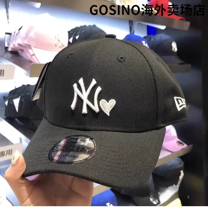 NEW ERA韩国NewEra纽亦华帽子MLB硬顶弯檐棒球帽男女情侣NY鸭舌帽潮 纽亦华硬顶黑色NY金爱心标 均码