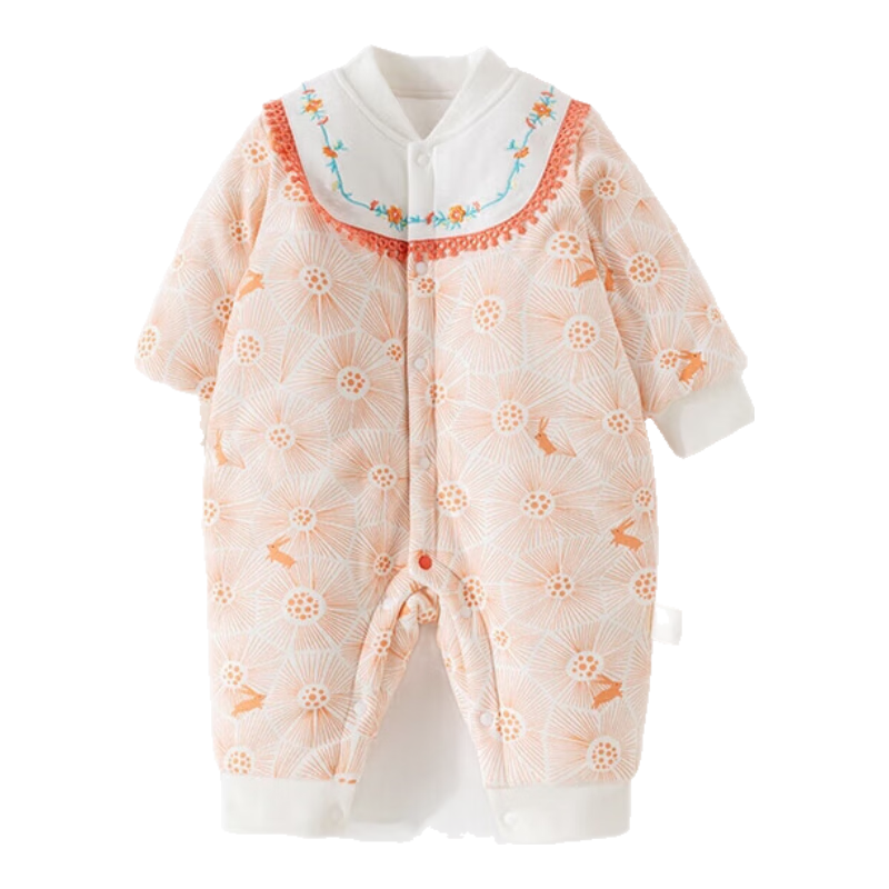 歡喜小熊0-24個(gè)月寶寶連體衣嬰兒冬季夾棉外出哈衣女寶冬款爬服加厚棉服