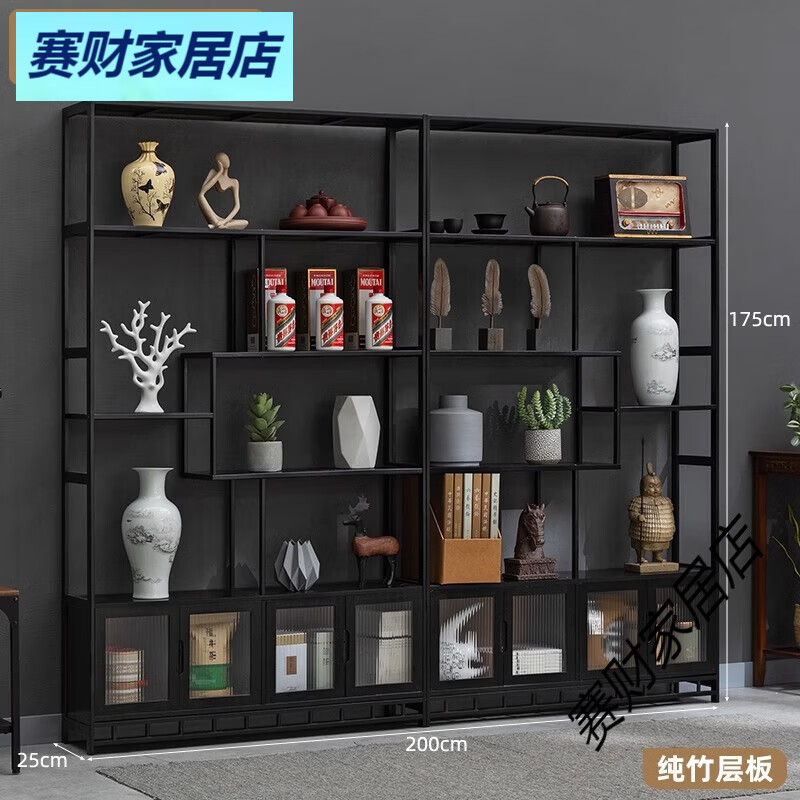 淘之良品手辦展示柜博古架中式茶柜陳列柜子茶葉置物貨架模型樂高玩具煙柜 [組合]長虹四門-100長(純竹層板)