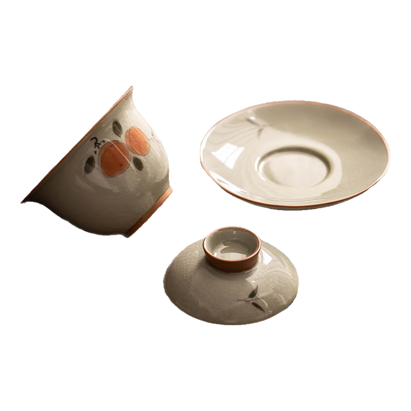瓷牌茗茶具(cipaiming teaset)瓷牌茗茶具哥窯三才蓋碗手繪家用功夫茶具套裝泡茶碗開片可養(yǎng)單個(gè) 哥窯手繪雙魚三才蓋碗