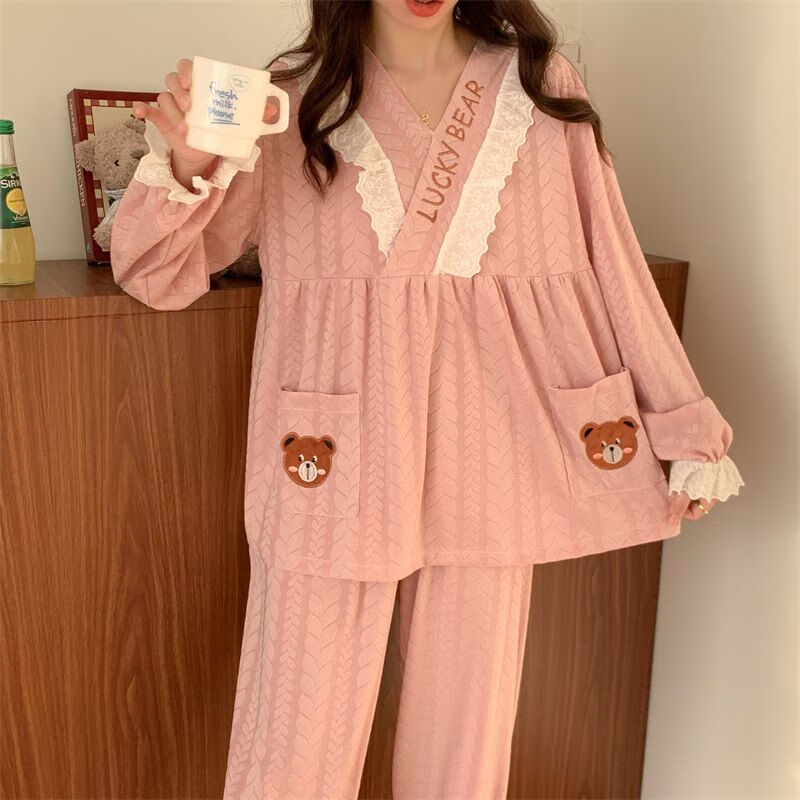 雅鹿大码睡衣女春秋季提花网红300斤宽松胖妹妹加肥月子服ins风家居服 W春秋#草莓2911/1/宽松 4XL 宽松码【260-310斤】