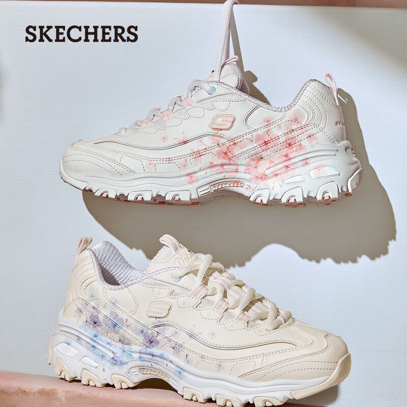 斯凯奇（Skechers）女鞋秋冬熊猫鞋厚底增高老爹耐磨休闲鞋熊猫鞋150530 自然色/浅蓝色/NTLB 37.5