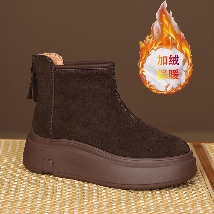 回力四季2025秋冬新款时尚百搭厚底高帮鞋休闲复古加绒保暖短筒靴女士棉鞋 黑色 37