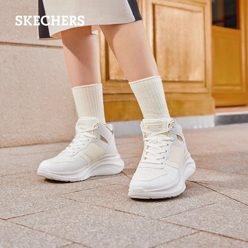 斯凯奇（Skechers）女鞋秋季厚底增高休闲鞋中高帮小白鞋117518 白色/WHT 37.5