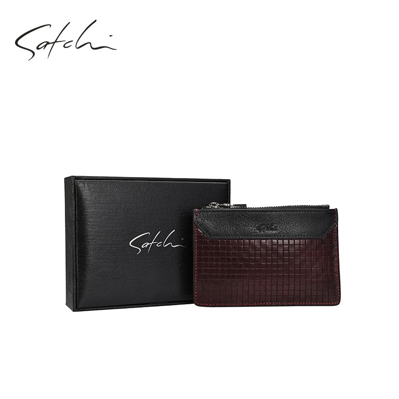 沙馳（SATCHI）卡包男新款證件夾一體多功能零錢(qián)包男士薄款卡夾 酒紅色