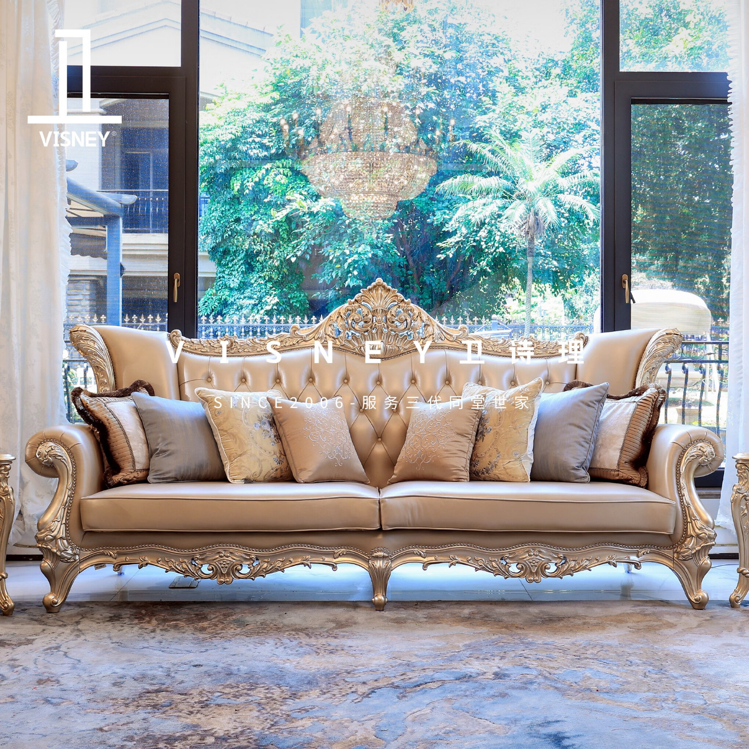 平层欧式实木沙发法式真皮沙发组合ef6 doralice欧式手工贴银箔·角几