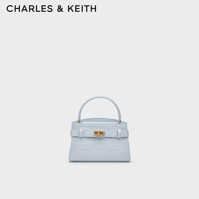 CHARLES&KEITH鳄鱼纹凯莉包手提斜挎婚包包女包生日礼物CK2-50270880-1 Sea Salt Blue海盐蓝（新色） S
