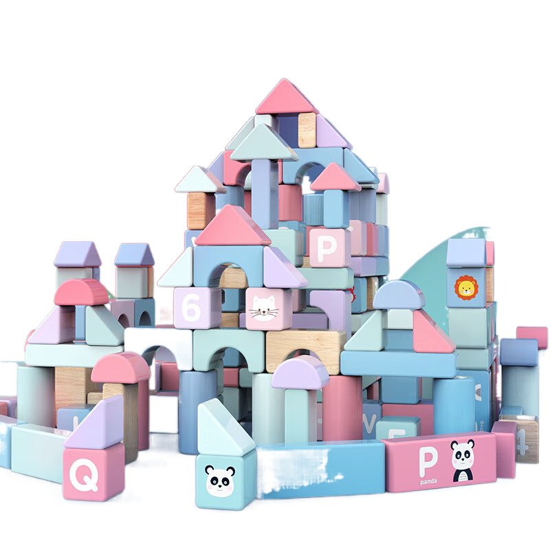 木玩世家兒童積木拼裝玩具嬰兒1歲2歲女孩系列寶寶啟蒙大顆粒 袋裝50粒甄選積木