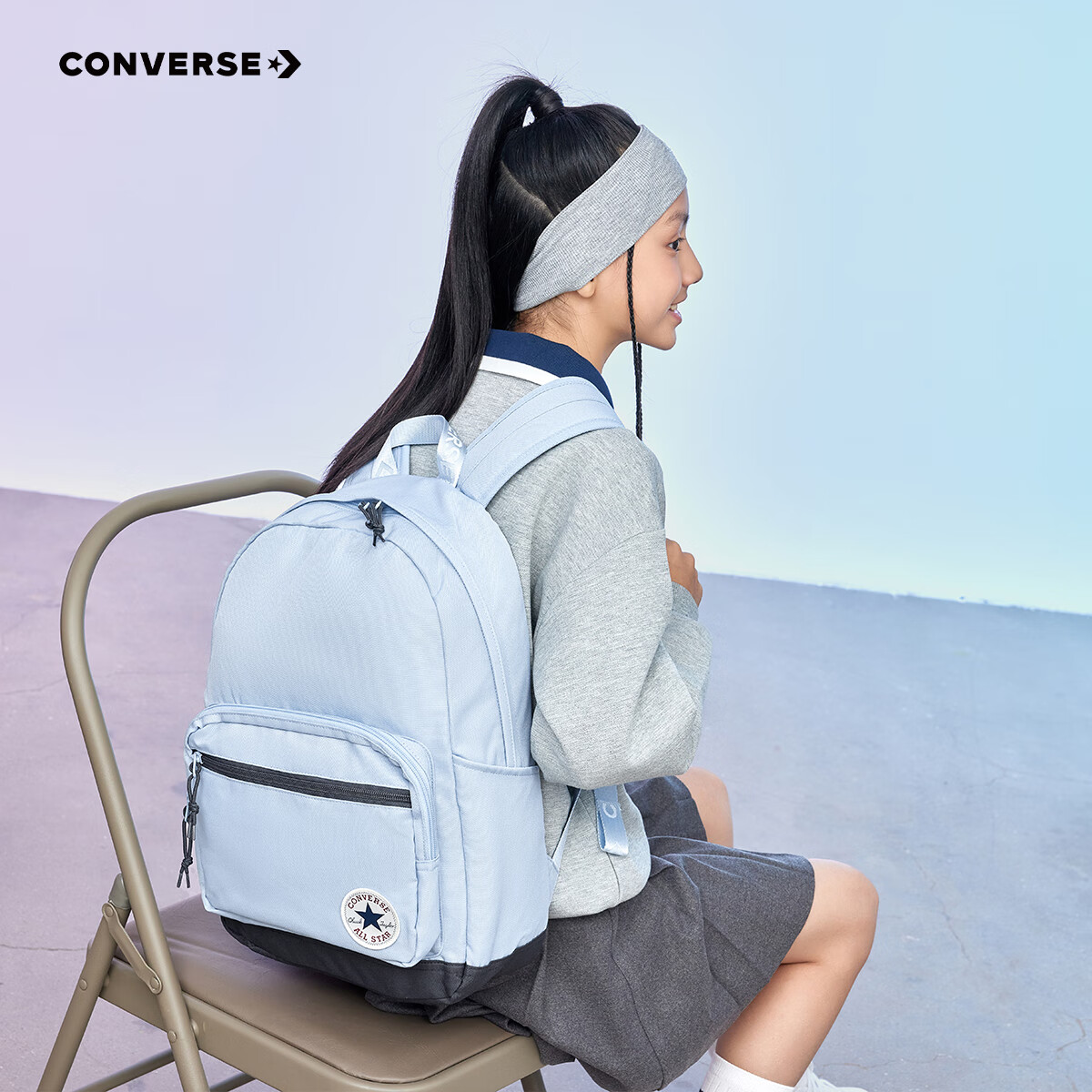 Converse匡威儿童书包年新款初中小学生背包双肩包男女童包包 浅雾霾蓝 M【30*12*43cm 约15L】