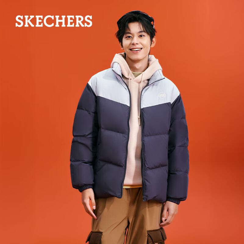 斯凯奇（Skechers）面包羽绒服男女同款潮流立领短款保暖外套 墨灰色/00W5 XL