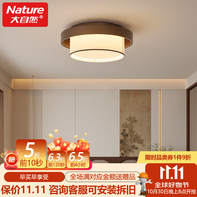 大自然照明（NATURE）宋式美学客厅吸顶灯宋代美学禅意茶室书房卧室灯复古国风卧室灯具 40cm24W三色变光