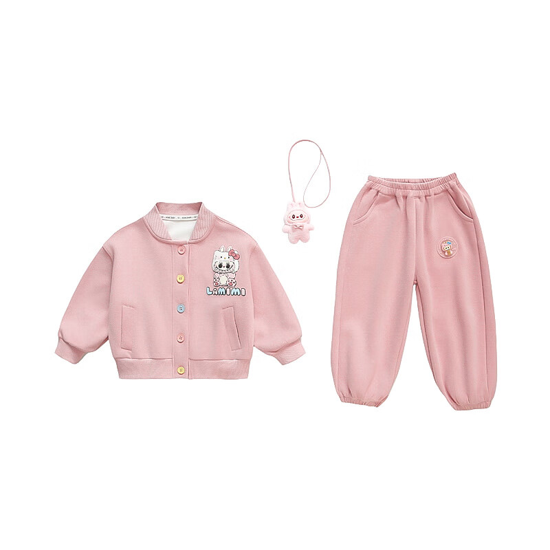 G.duck小黄鸭女童套装春秋季洋气卡通儿童棒球服外套女宝宝拉布布运动服 粉色 100 (建议身高90cm 3-4岁)cm