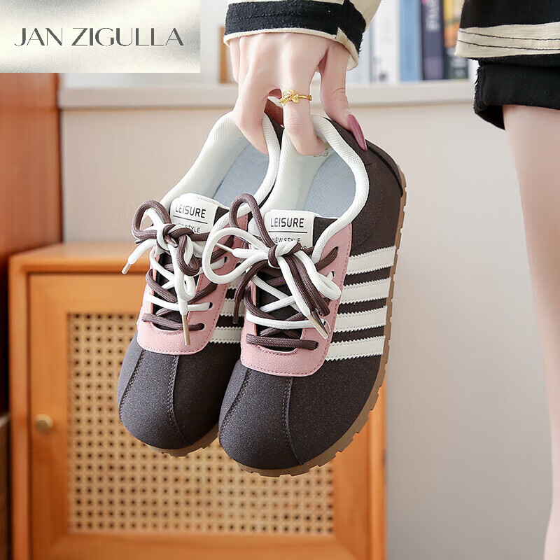 JAN ZIGULLA女士鞋子2025的新款休闲久站不累脚小众丑萌德训秋季chic设计感 安哥拉红 40