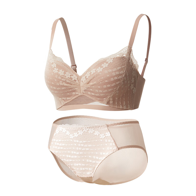 多情猫粉底液内衣女士小胸聚拢收副乳防下垂性感蕾丝薄款文胸罩套装新款 【侧收款】粉底肤单件 【聚拢饱满2.2cm】 70B （建议32/70AB、90斤内）