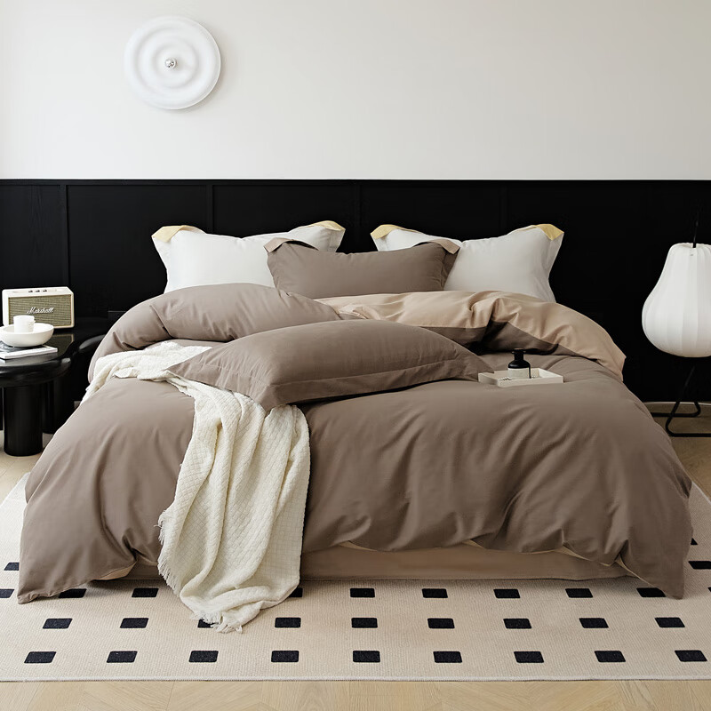 AIDLI 床上四件套60支全棉贡缎新疆长绒棉100%纯棉被套床单酒店套件 美拉德咖（磨毛款）1 1.5/1.8m床 床单款 （被套200*230cm）