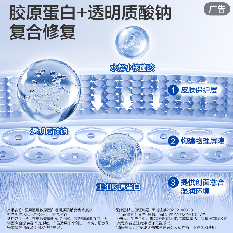 稳健（Winner）医用重组胶原蛋白次抛非次抛精华修复屏障舒缓脸部创面修复 重组Ⅲ型人源化胶原蛋白修复液2ml*30支/盒
