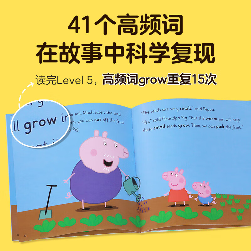 【任选】 小猪佩奇英语高频词分级绘本英语教材英语阅读宝宝早教2-6-8岁儿童启蒙读物幼儿园发音口语能力 (8册)小猪佩奇英语高频词绘本5+游戏书