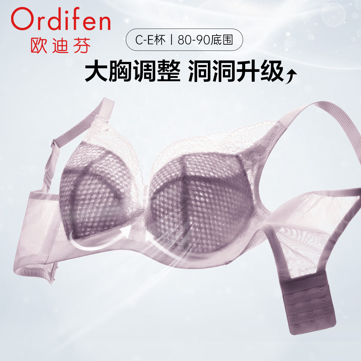 欧迪芬(Ordifen)内衣女Grace系列文胸调整型大胸显小全罩杯收副乳防下垂送女友 冰沙紫 XB3309 80D 京东折扣/优惠券