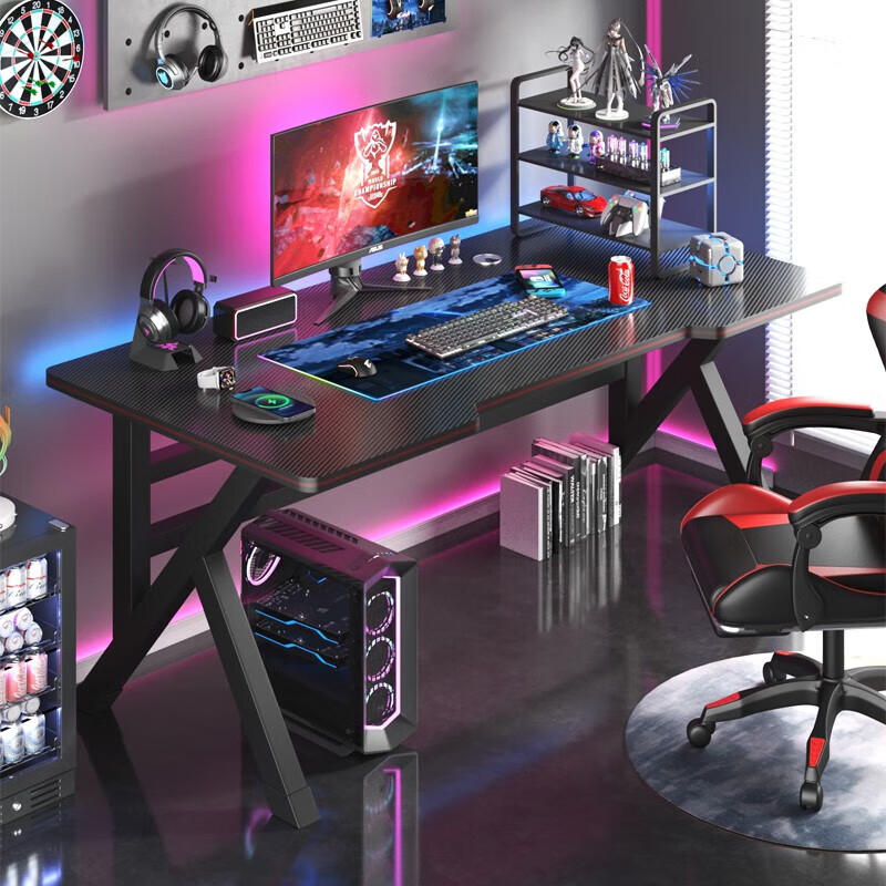 舒客藝家電腦桌臺式簡易電競桌椅家用書桌學(xué)生寫字臺臥室桌子工作臺辦公桌 電競黑【碳纖紋路】 80x60x74cm