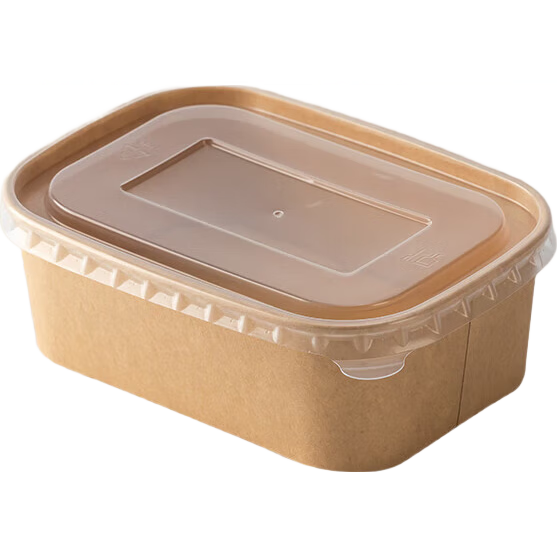 一次性餐饭盒方形750ML牛皮纸碗打包水果沙拉外卖户外露营野餐 方盒750ML*20套【带盖】