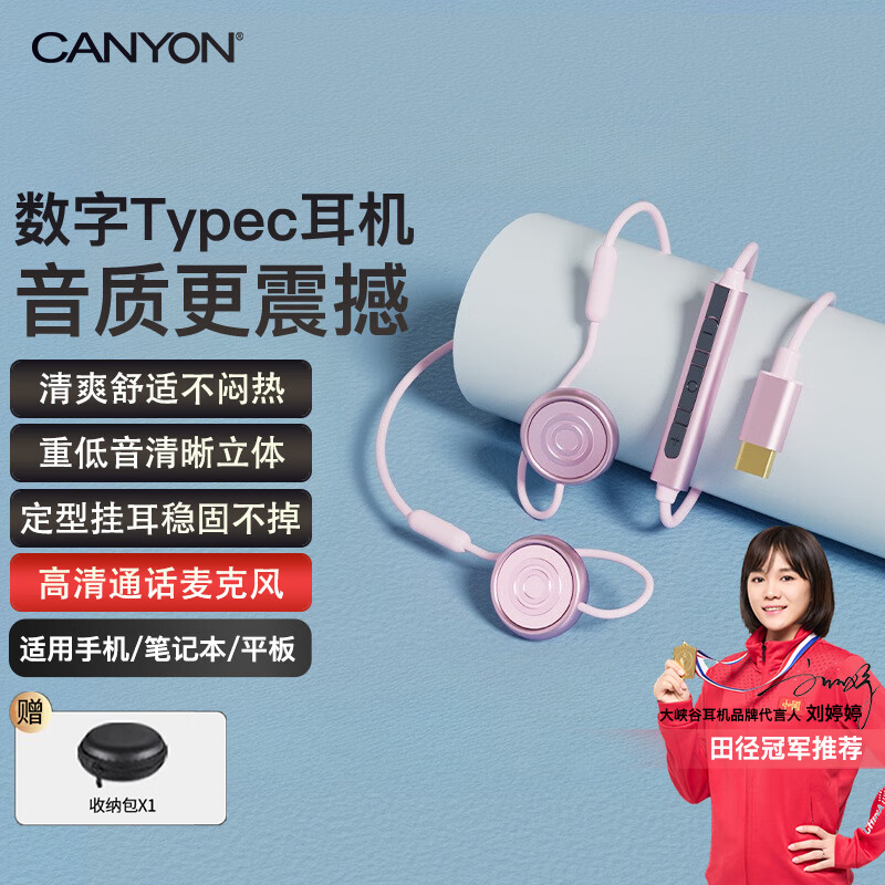 大峡谷G6有线耳机挂耳式不入耳带麦克风二合一办公会议游戏电竞久戴不痛适用手机电脑笔记本平板 G6数字Type-C【粉】手机/平板直连/高清通话 标配
