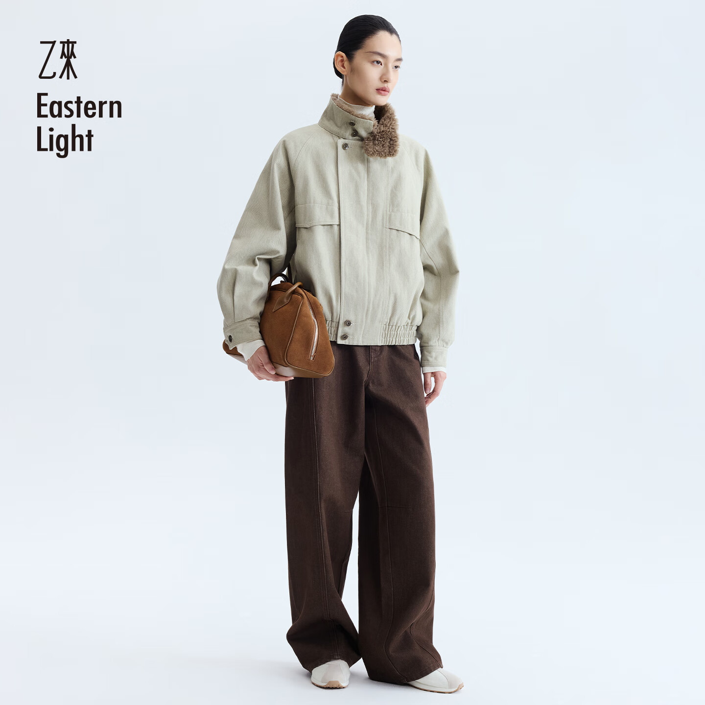 乙来（EASTERN LIGHT）复古绒里工装洗水夹克外套女装冬季长袖上衣秋装加厚新款棉衣服 桔梗绿 M
