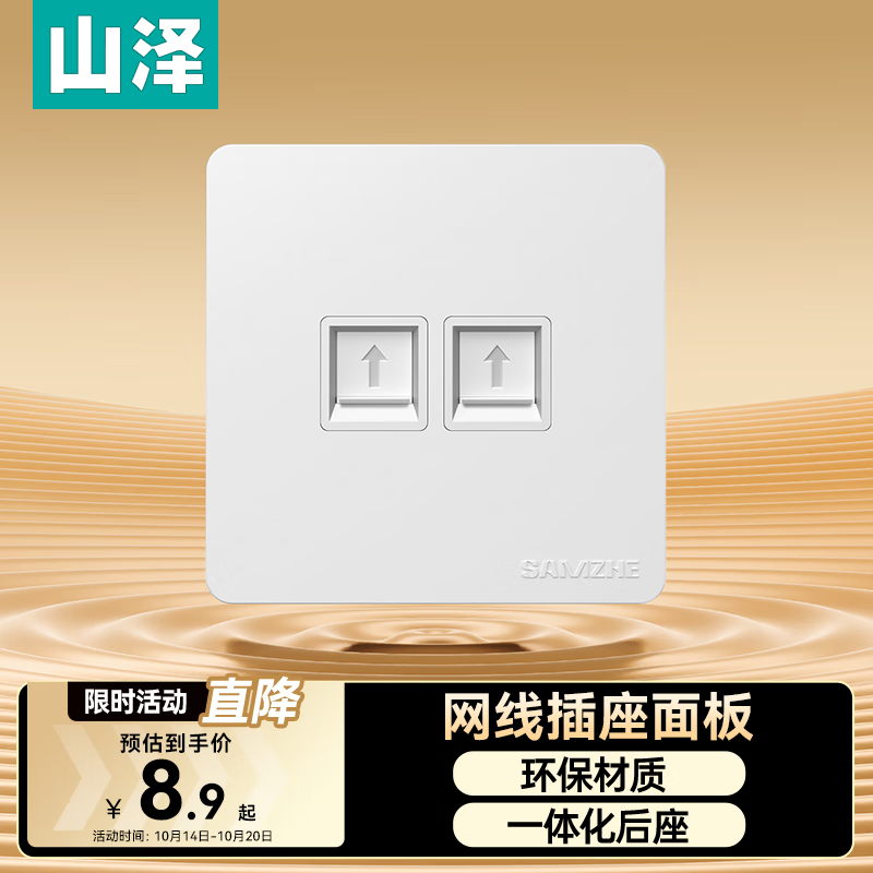 山泽 网线网口网络面板 通用超五/六/七类模块加厚86型面板 适用电脑房间网络插座 二位 WAN-02